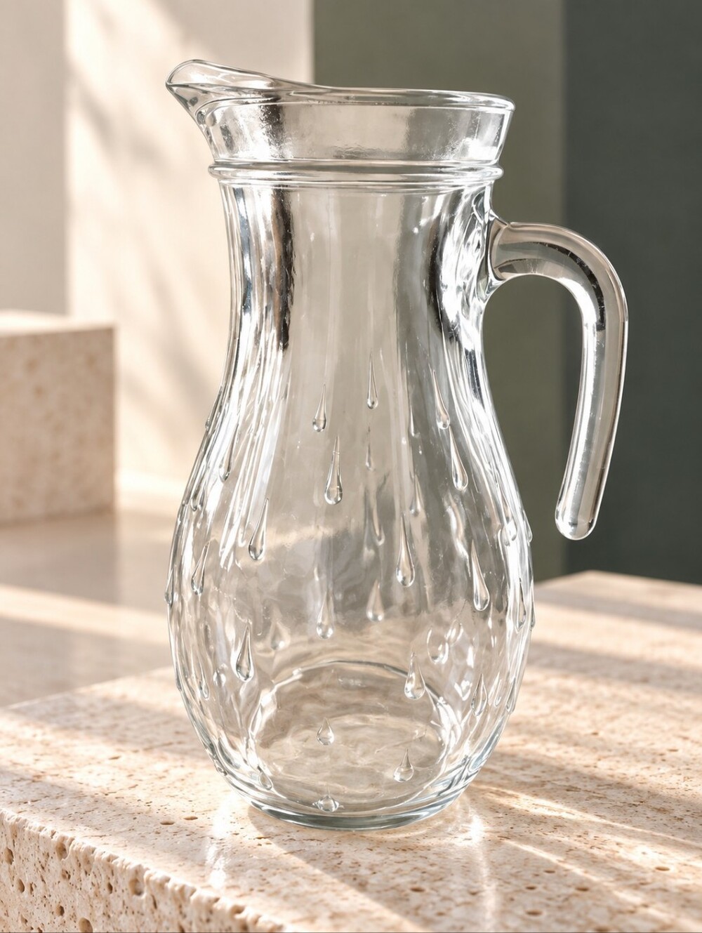 Vintage Bormioli Rocco Italy Raindrop Textured Glass Pitcher 8.5"